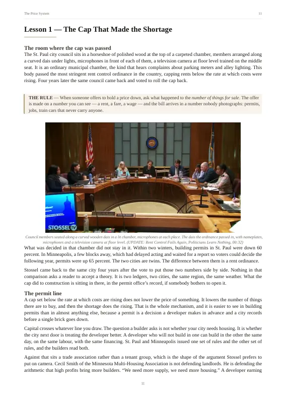 Page 11 of The Price System: Lesson 1 — The Cap That Made the Shortage