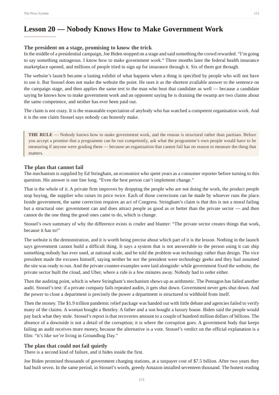 Page 113 of The Price System: Lesson 20 — Nobody Knows How to Make Government Work