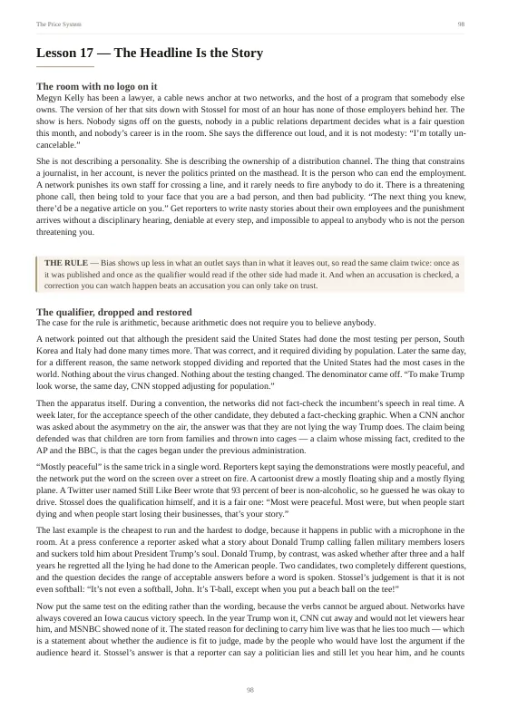 Page 98 of The Price System: Lesson 17 — The Headline Is the Story